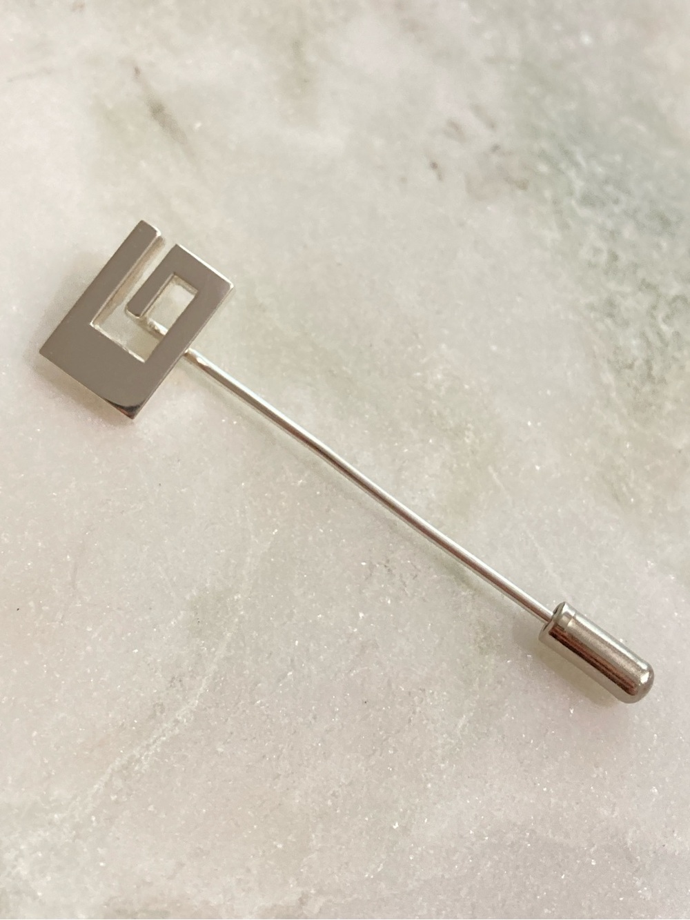 Gucci 925 Sterling Silver Logo Stick Lapel Pin Brooch Unisex